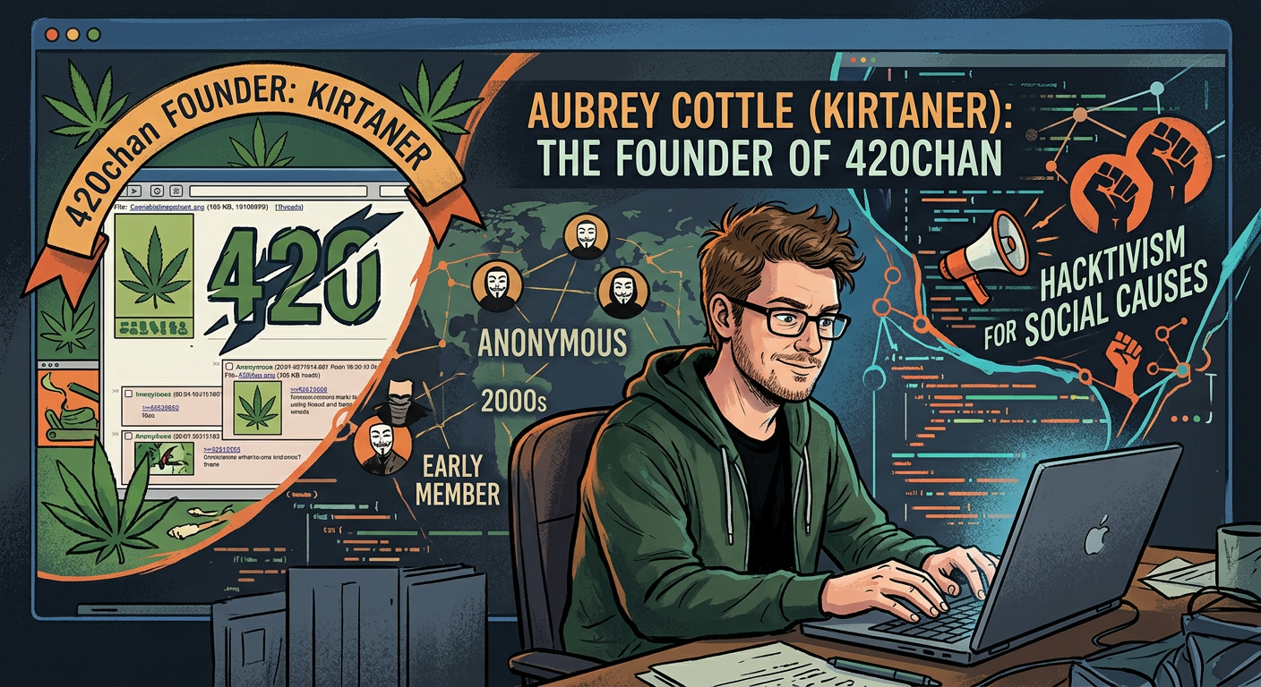 Aubrey Cottle, known as Kirtaner, founded the imageboard 420chan.