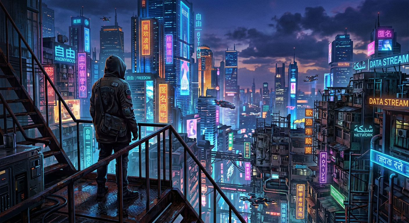 An artistic representation of Endchan's diverse and privacy-centric digital landscape.