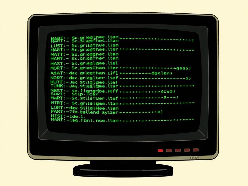 Illustration of monospace green-on-cream text on a CRT-style monitor.