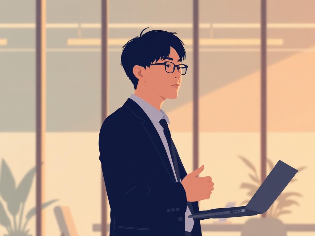 Generic illustration evoking a Japanese tech entrepreneur portrait.