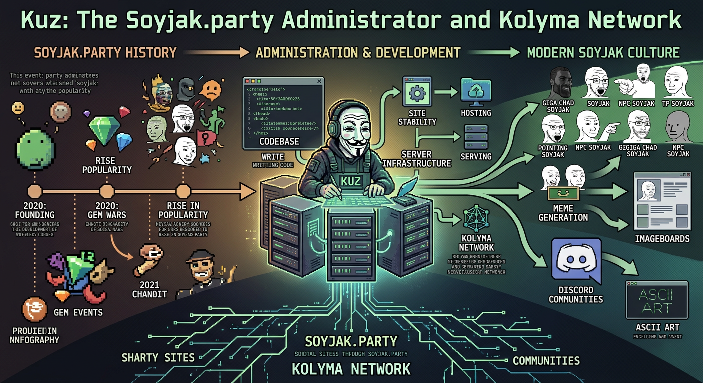 Kuz administered soyjak.party during its growth and established the Kolyma Network.