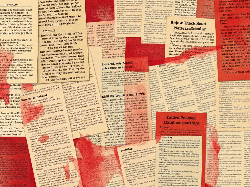 Abstract illustration of overlapping news clippings and forum threads.